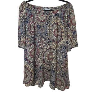 Maggie Barnes for Catherines Top 3X 26/28W Boho Scoop Neck Short Sleeve Tunic